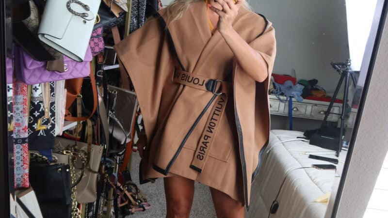 LV HOODED CAPE COAT WITH BELT