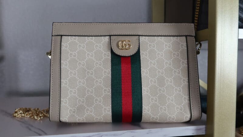 GUCCI GG OPHIDIA SMALL SHOULDER BAG WHITE CANVAS